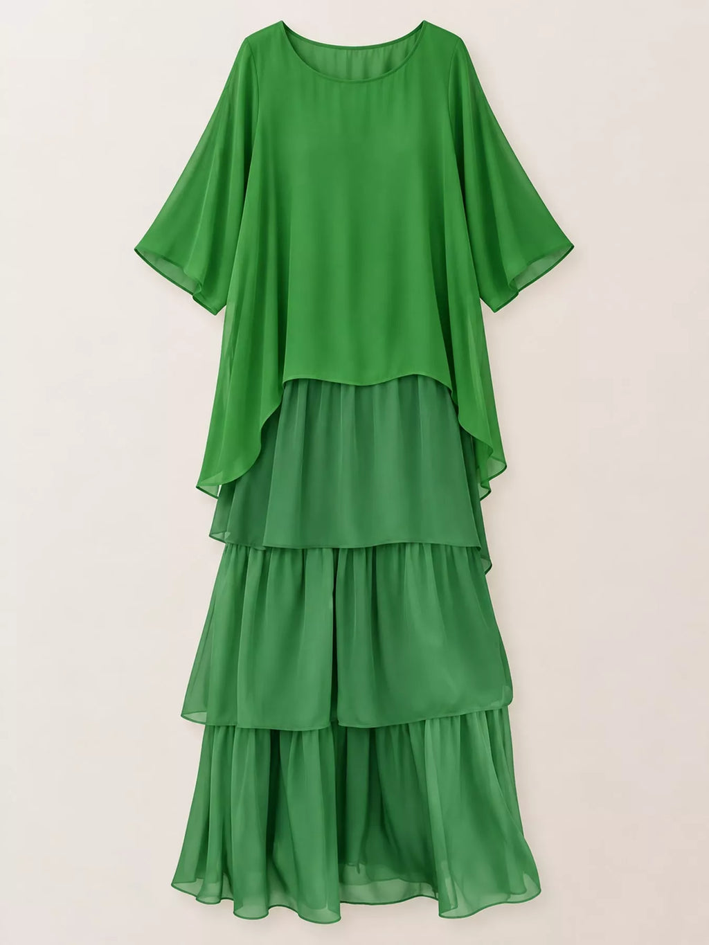 Full Size Layered Batwing Sleeve Maxi Dress Plus Size