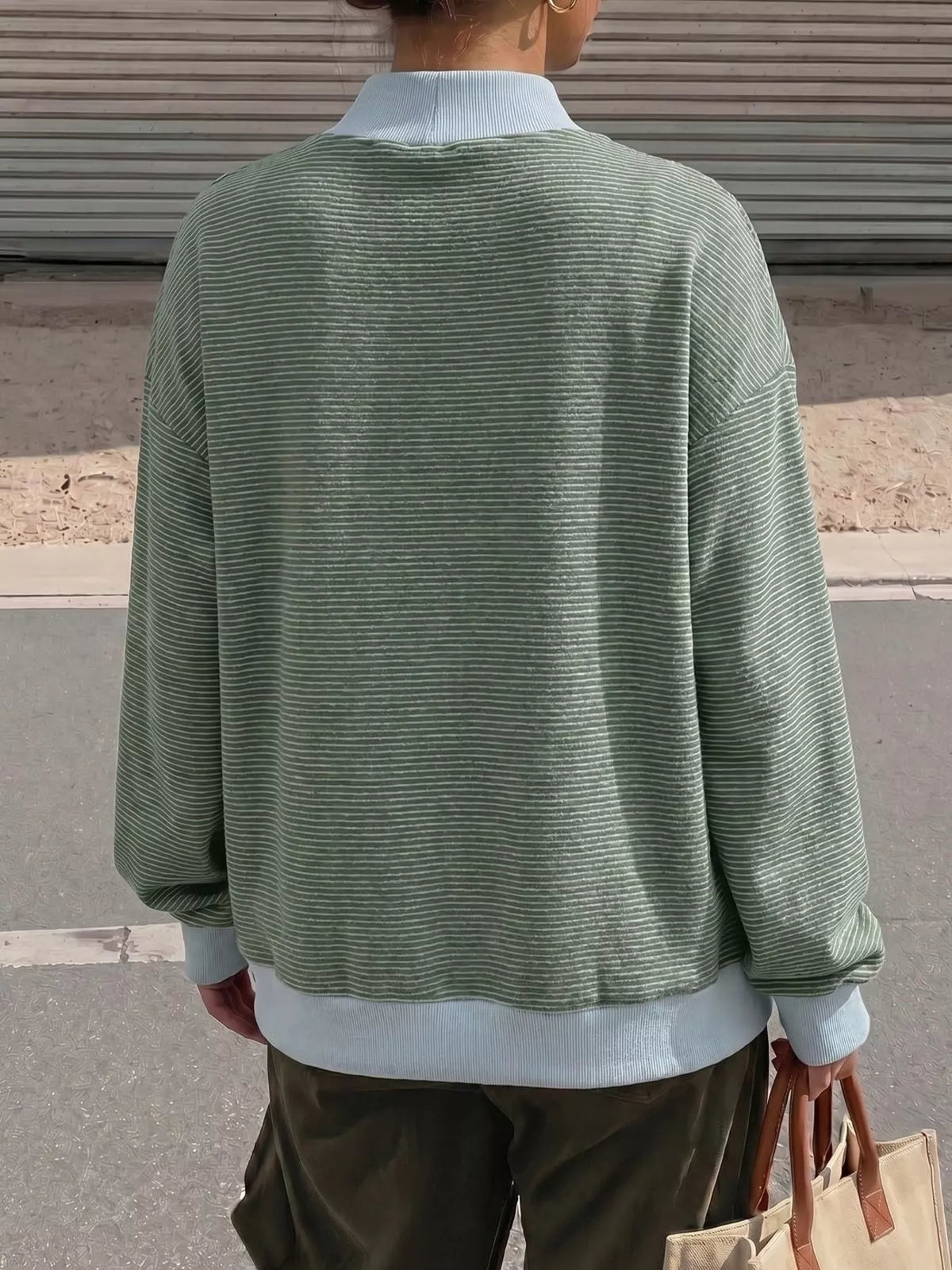 Casual Mock Neck Striped Long Sleeve T-Shirt