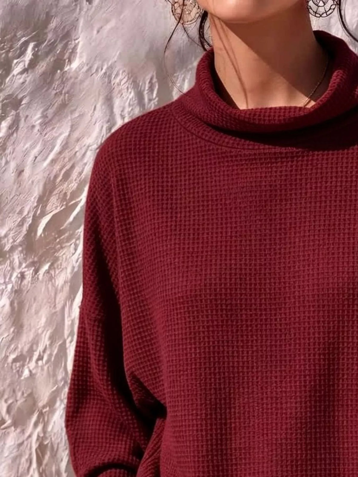 Full Size Waffle Knit Mock Neck Long Sleeve T-Shirt Plus Size