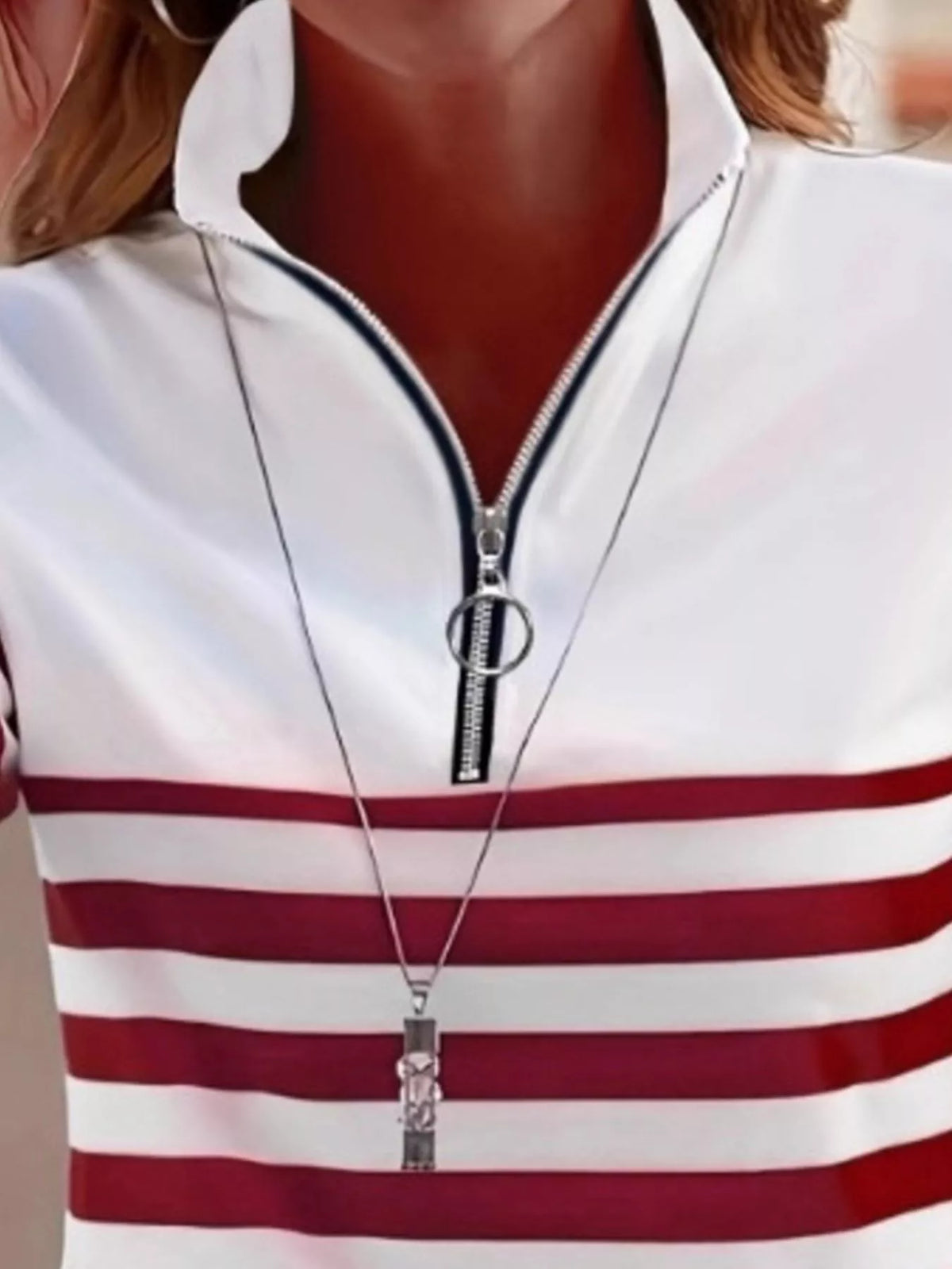 Quarter-Zip Striped Long Sleeve T-Shirt