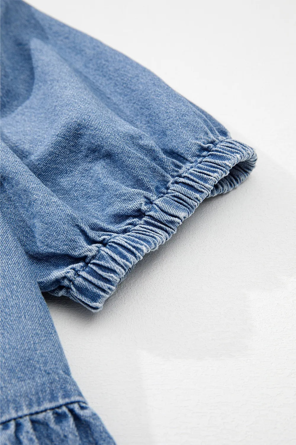 Tied Front Puff Sleeve Peplum Denim Shirt