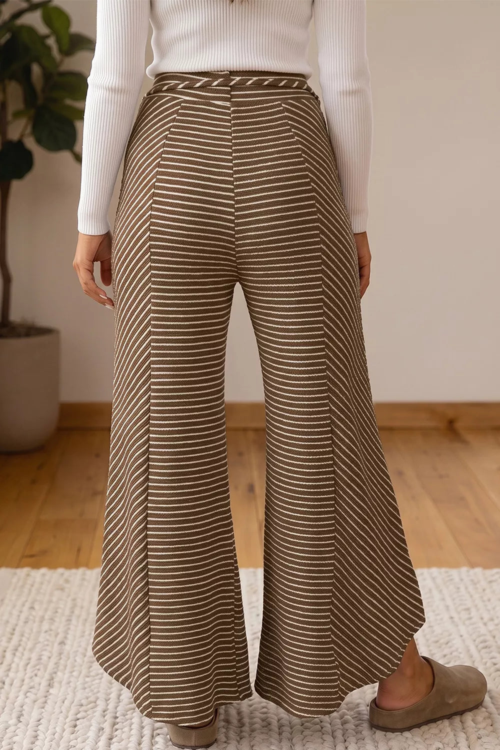 Stripe Patchwork Design Wide Leg Casual Pants