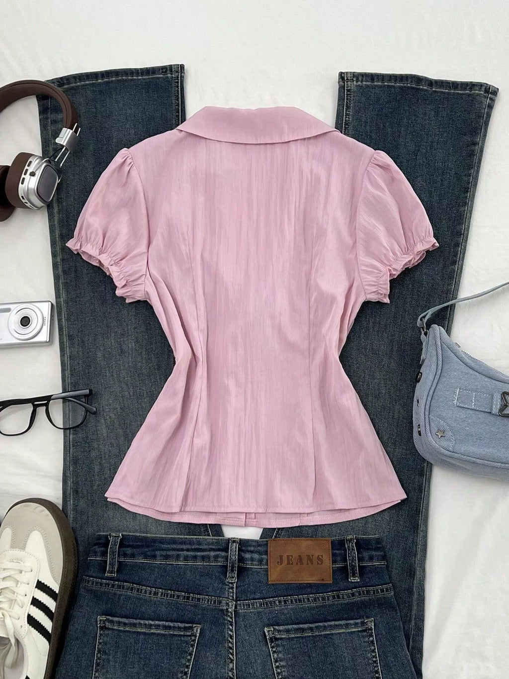 Frill Button Up Short Sleeve Shirt