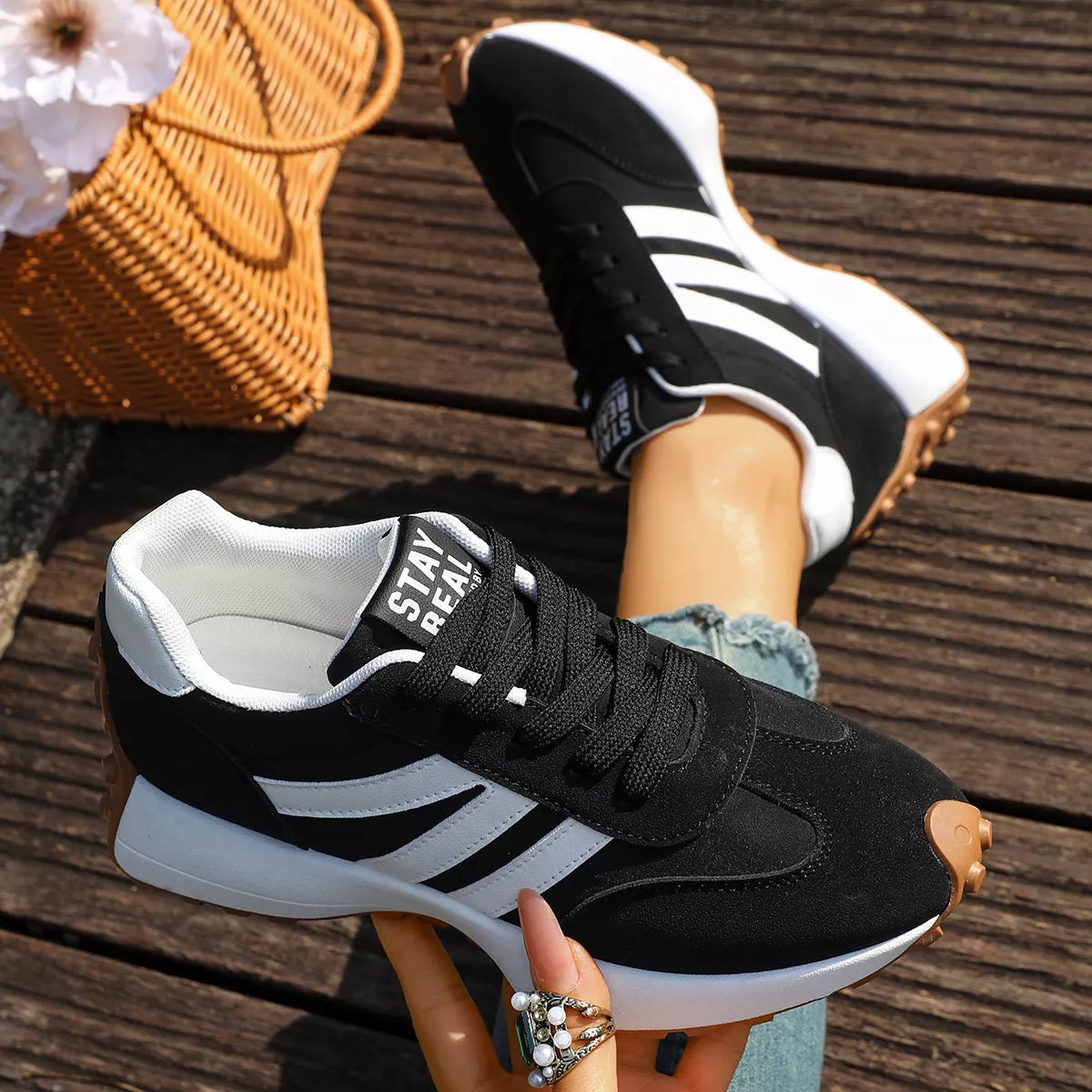 Round Toe Lace Up Sneakers