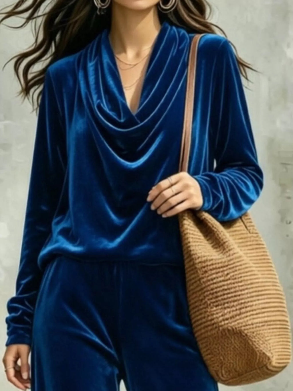 Full Size Velvet Cowl Neck Top and Pants Set Plus Size