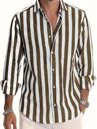 Striped Print Shirt Casual Loose Long-sleeved Shirt Men's Clothing