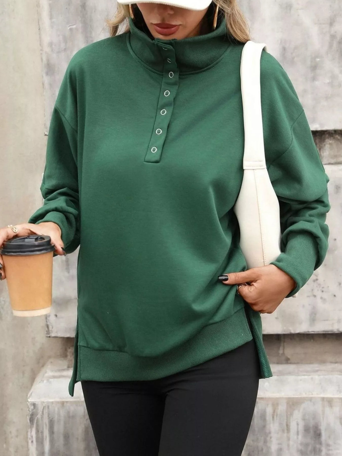 Side Slit Half Snap Sweatshirt