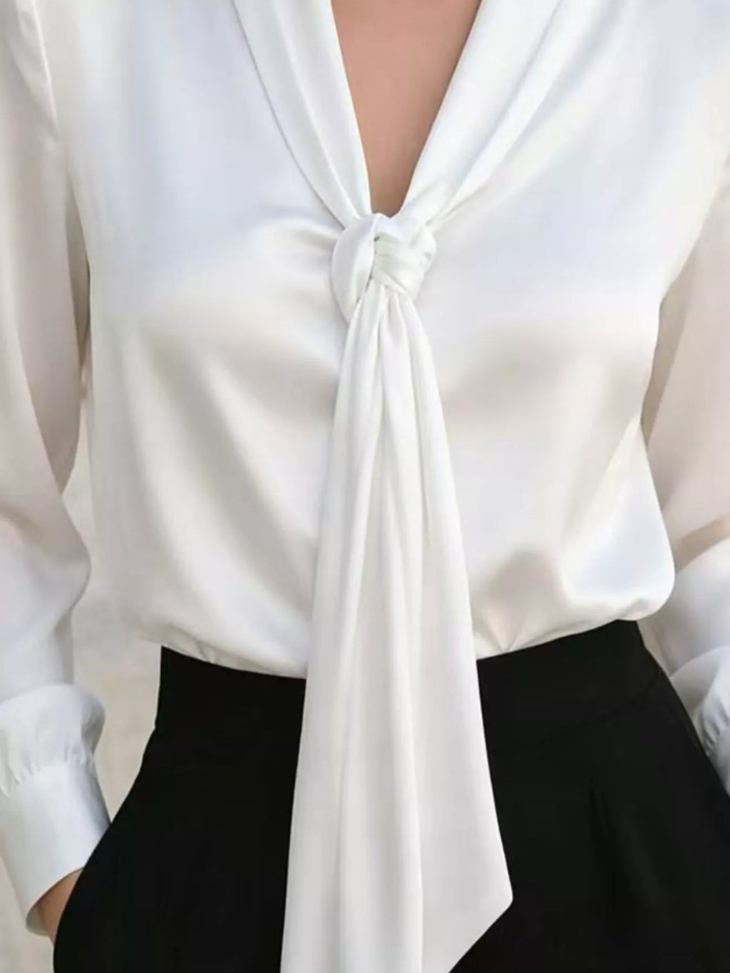 Front Tie Detail Satin Blouse