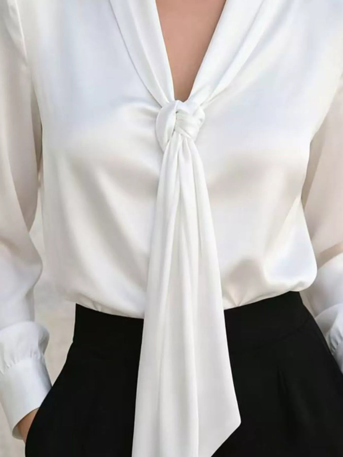 Front Tie Detail Satin Blouse