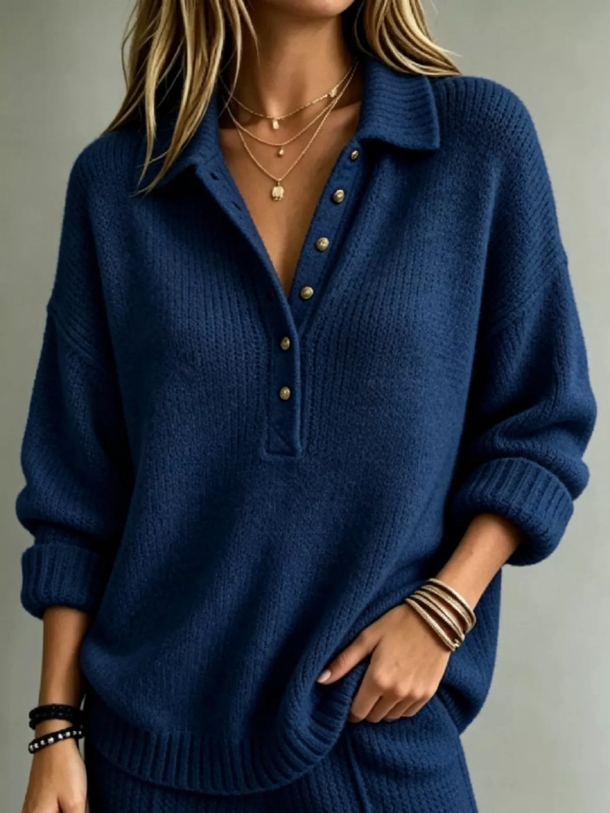 Full Size Button Detail Dropped Shoulder Sweater Plus Size