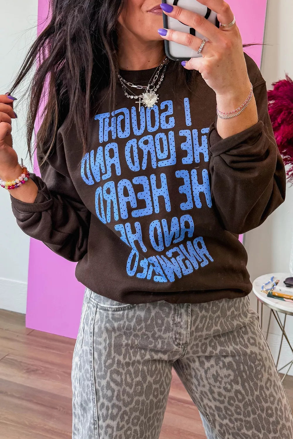 Polka Dot Slogan Print Casual Pullover Sweatshirt
