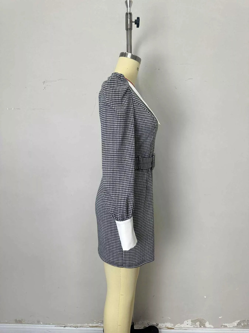 Contrast Collar Houndstooth Mini Dress