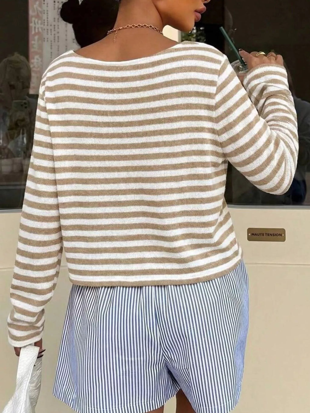 Boat Neck Striped Long Sleeve T-Shirt