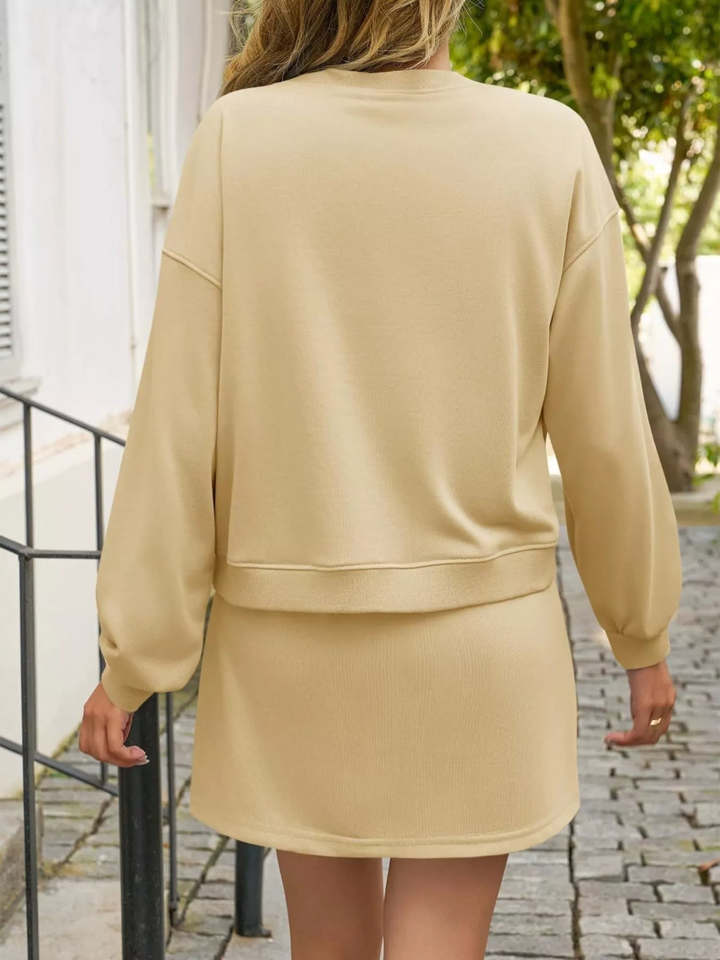 Long Sleeve Sweatshirt and Split Skort Set