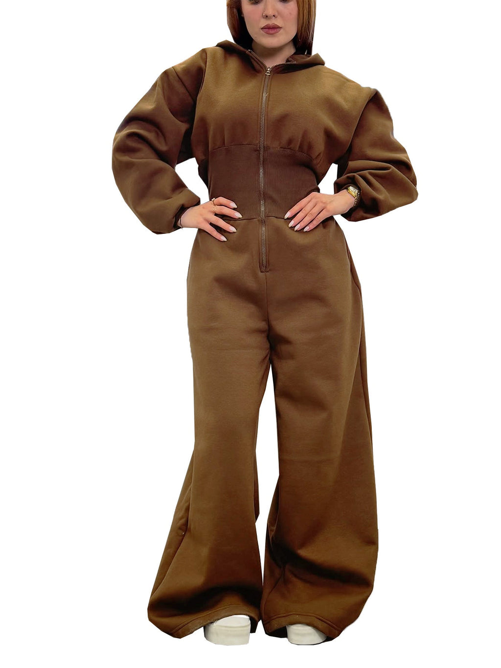Hooded Zip-up Stretch-waist Jumpsuit
