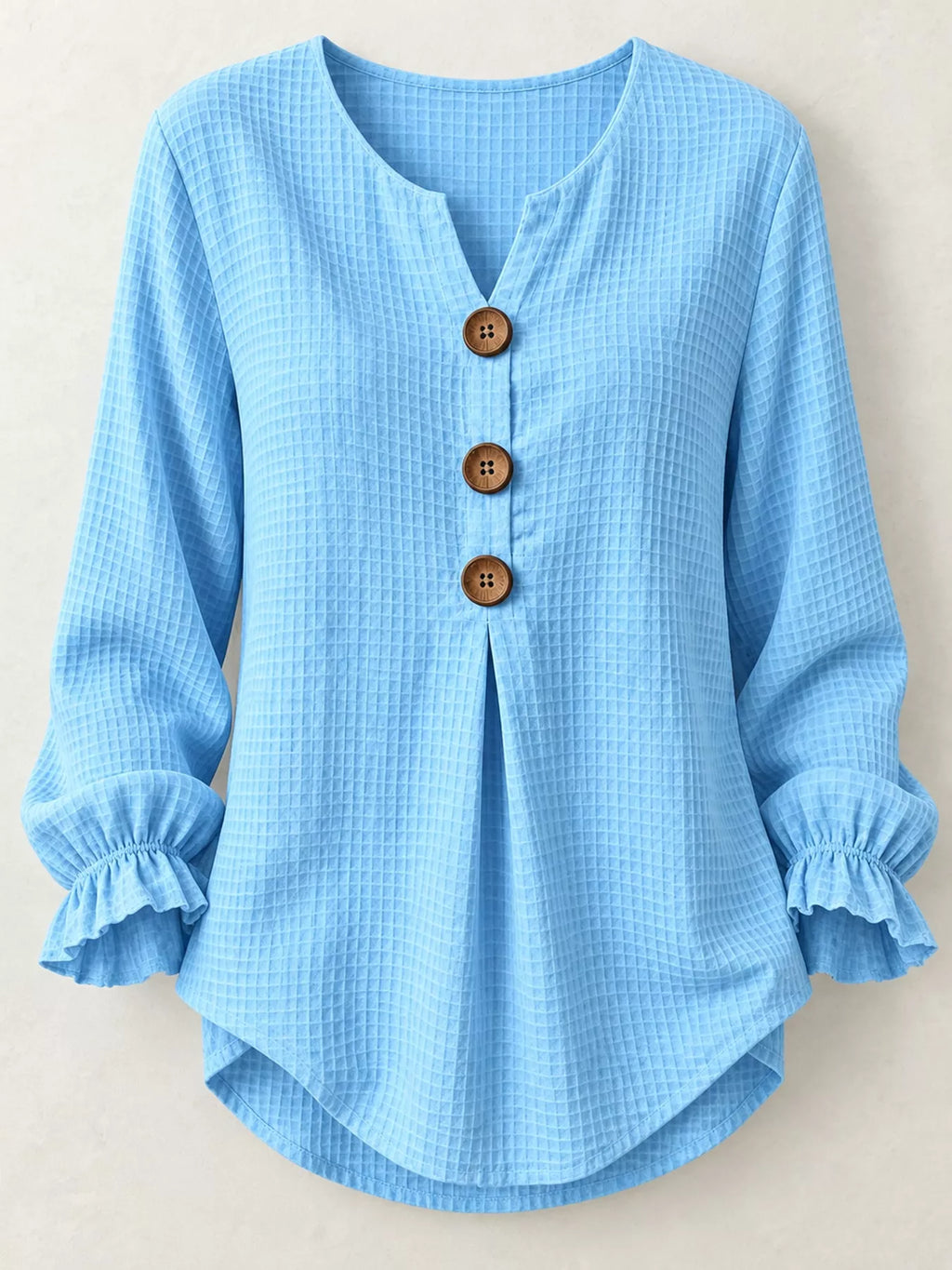 Full Size Waffle Knit Flounce Sleeve Blouse Plus Size