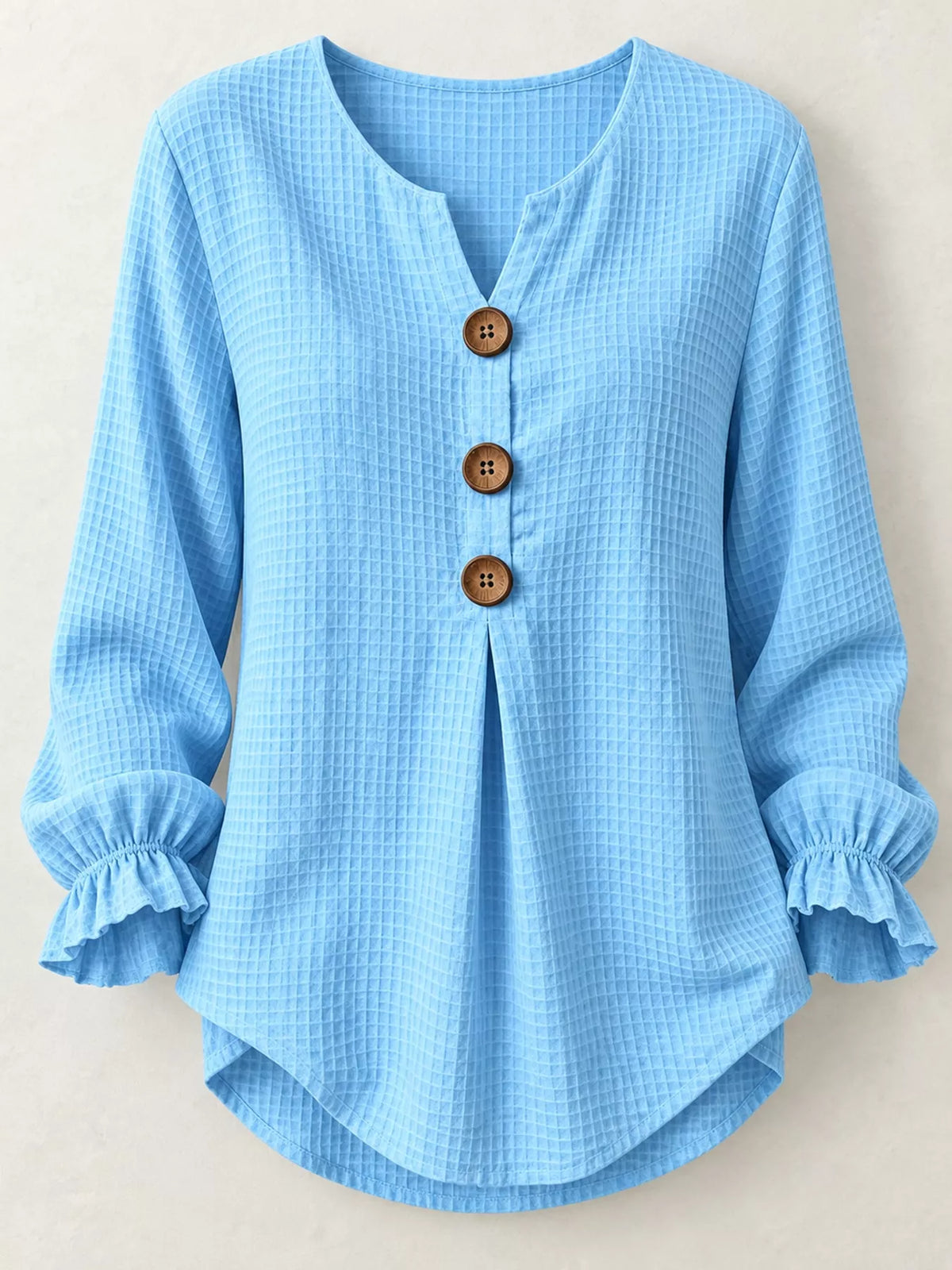 Full Size Waffle Knit Flounce Sleeve Blouse Plus Size