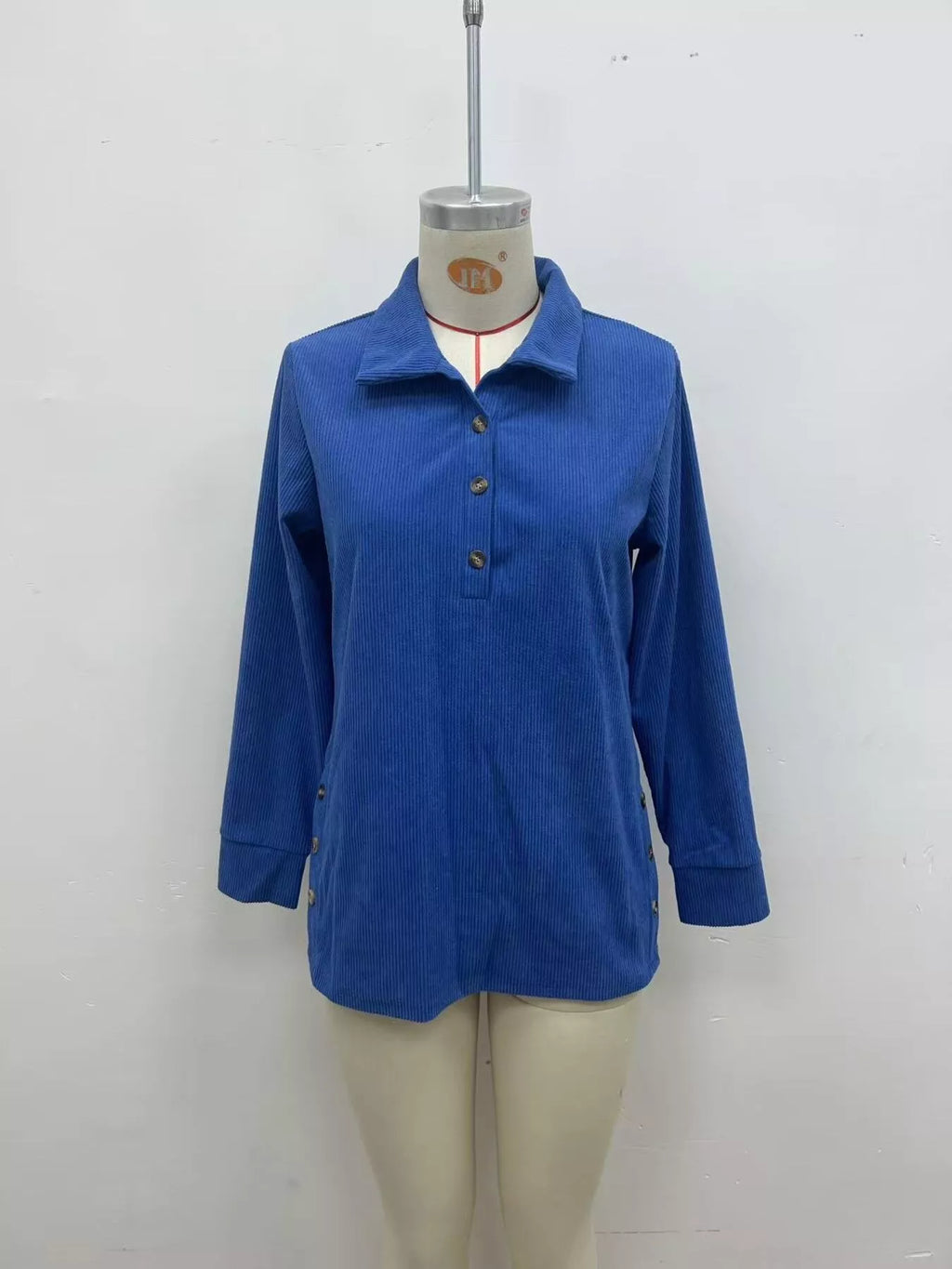 Full Size Button Detail Long Sleeve Top Plus Size