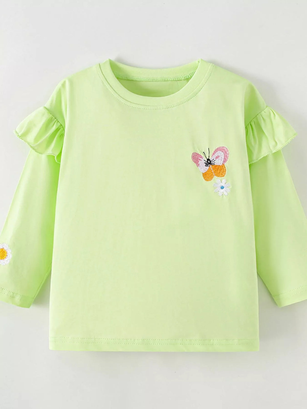Children's Butterfly Embroidered Ruffled Long Sleeve T-Shirt