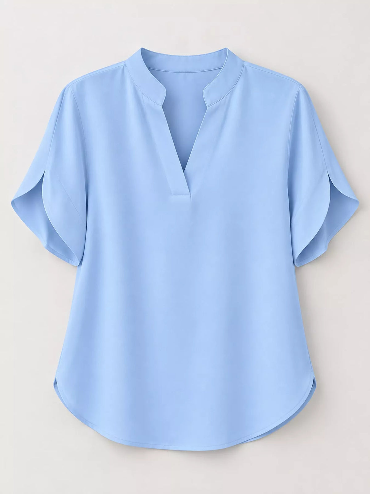 Notched Slit Short Sleeve Blouse