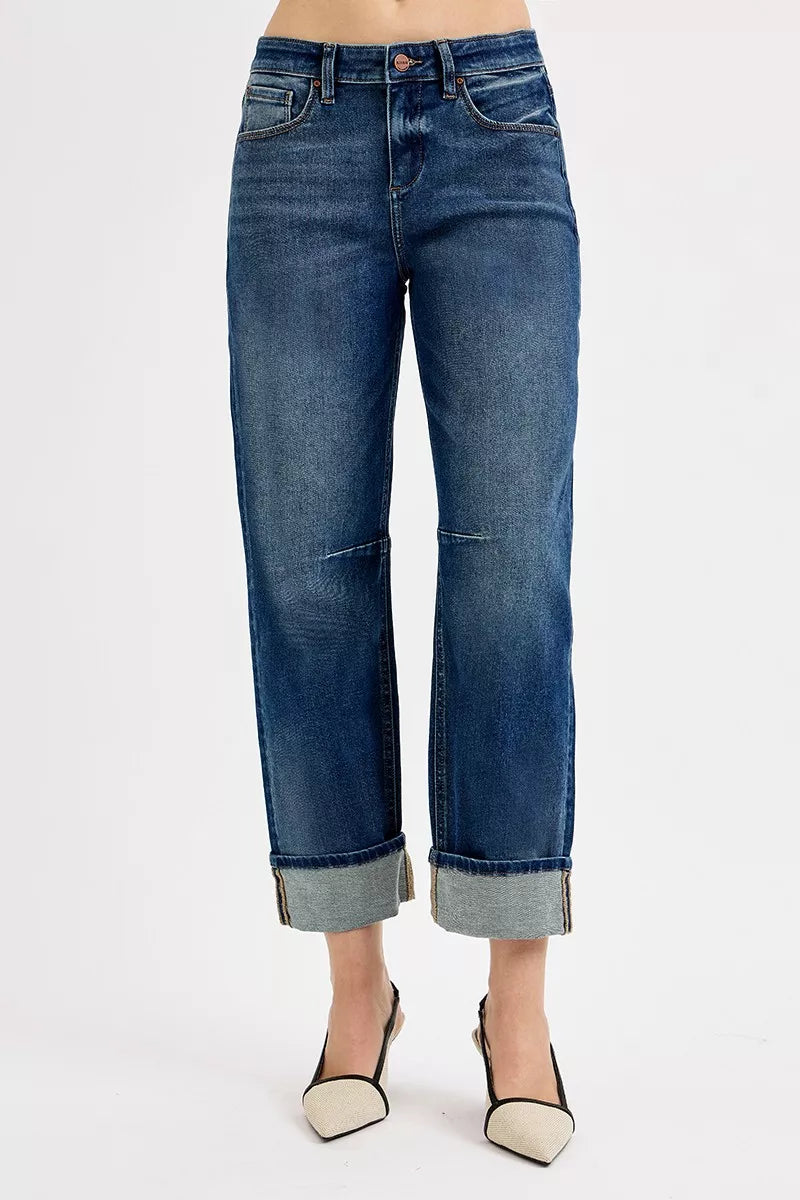 RISEN Slouchy Crop Barrel Cuffed Jeans