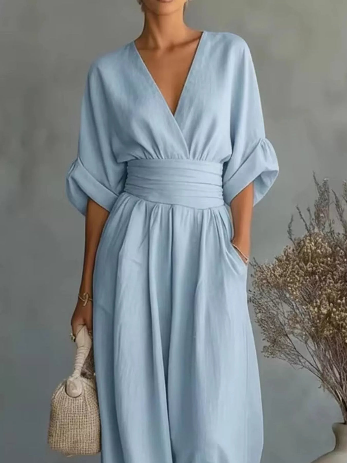 Full Size Half Sleeve Wide-Leg Jumpsuit Plus Size