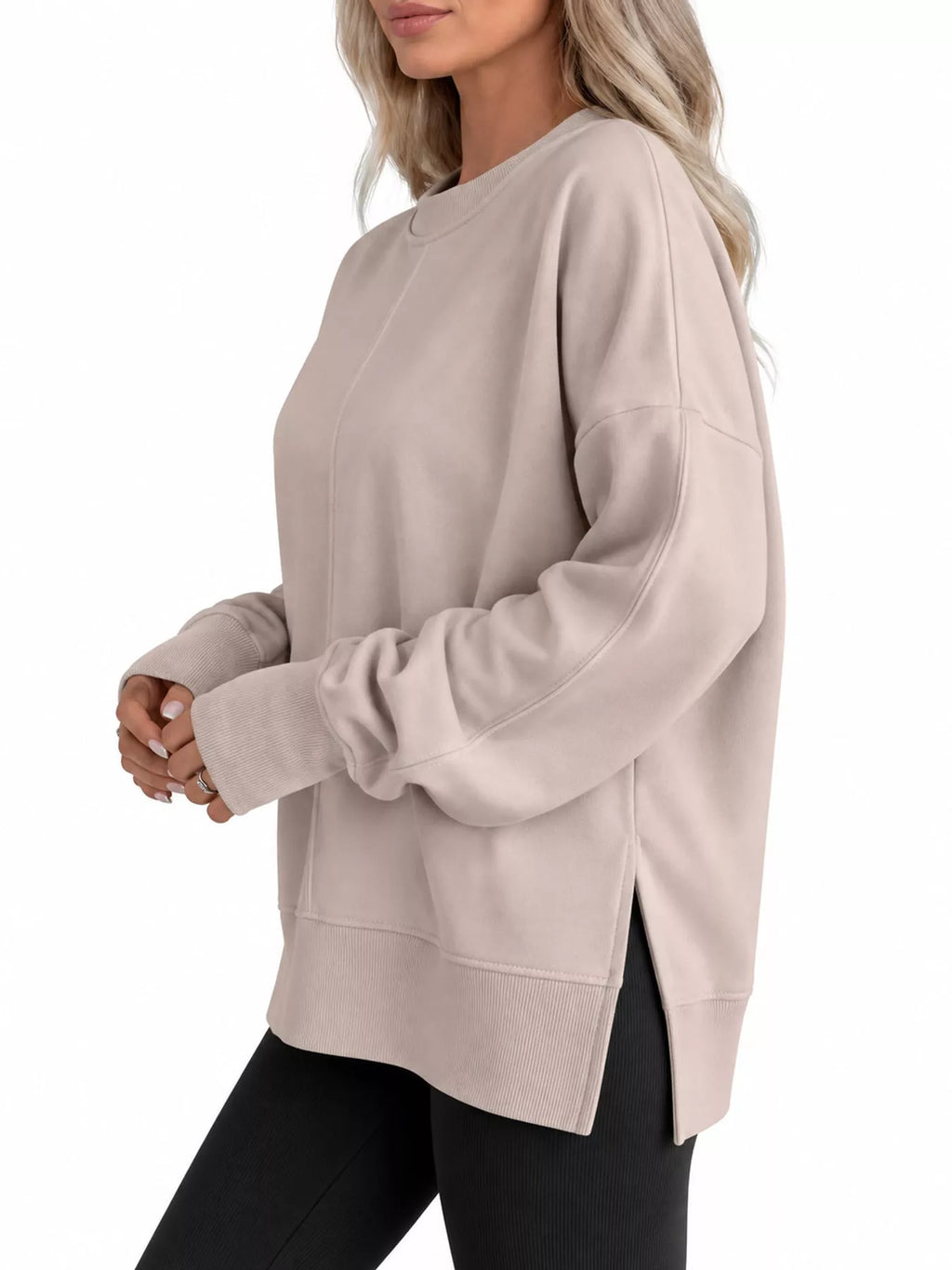 Oversized Crew Neck Sweatshirt with Side Slit