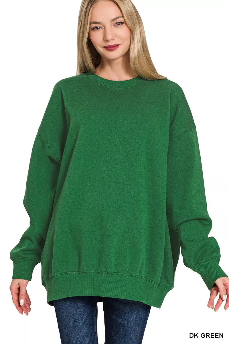 Zenana Oversized Round Neck Fleece Tunic Sweatshirt