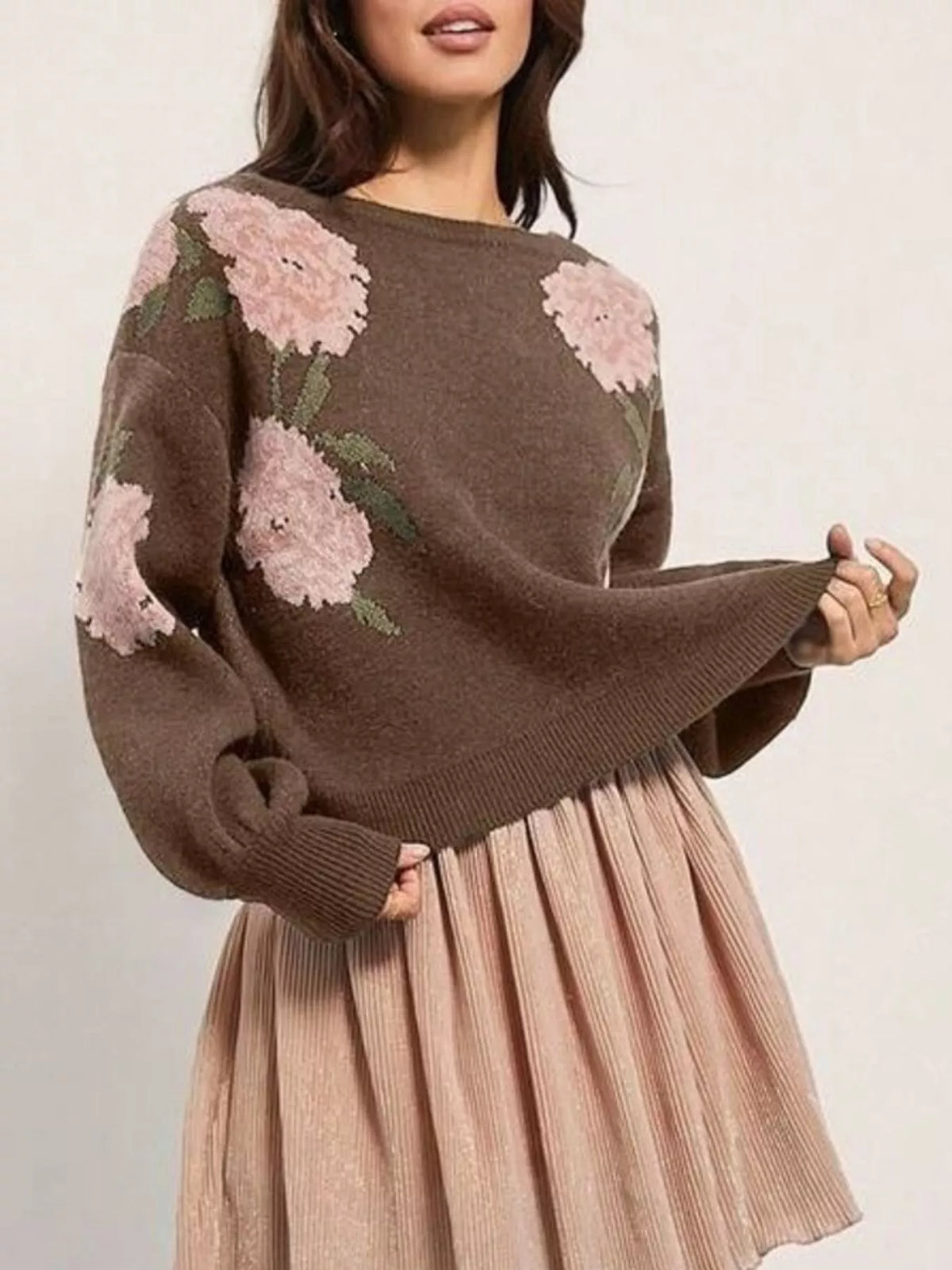Floral Pattern Dropped Shoulder Sweater