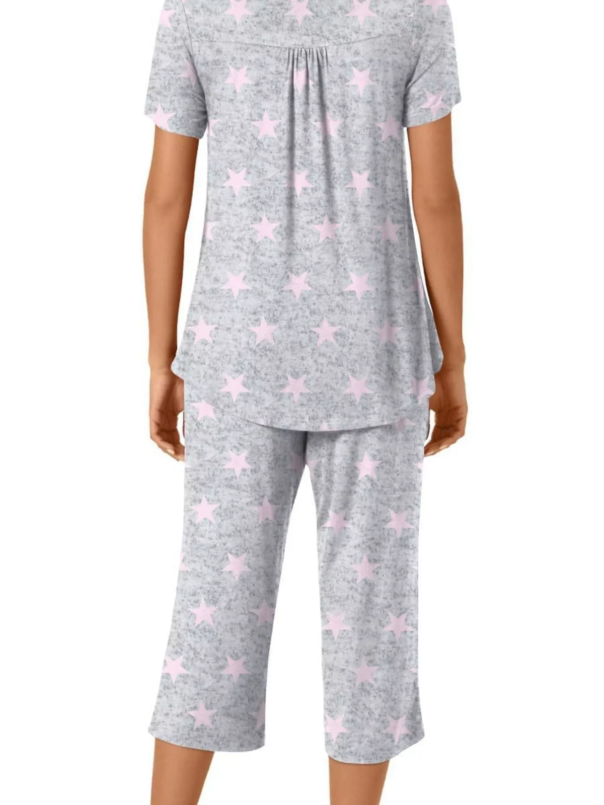 Printed Short Sleeve Top and Cropped Pants Lounge Set