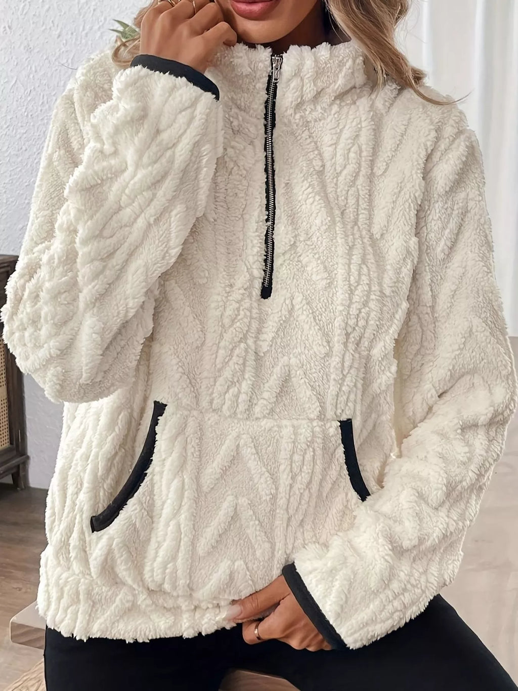 Full Size Quarter-Zip Sherpa Sweatshirt Plus Size