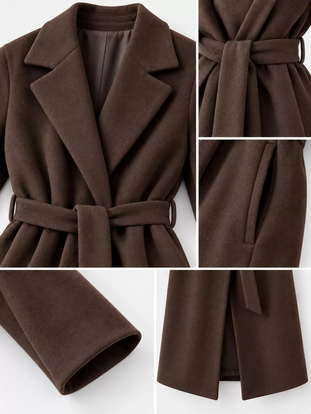 Lapel Collar Long Sleeve Belted Coat