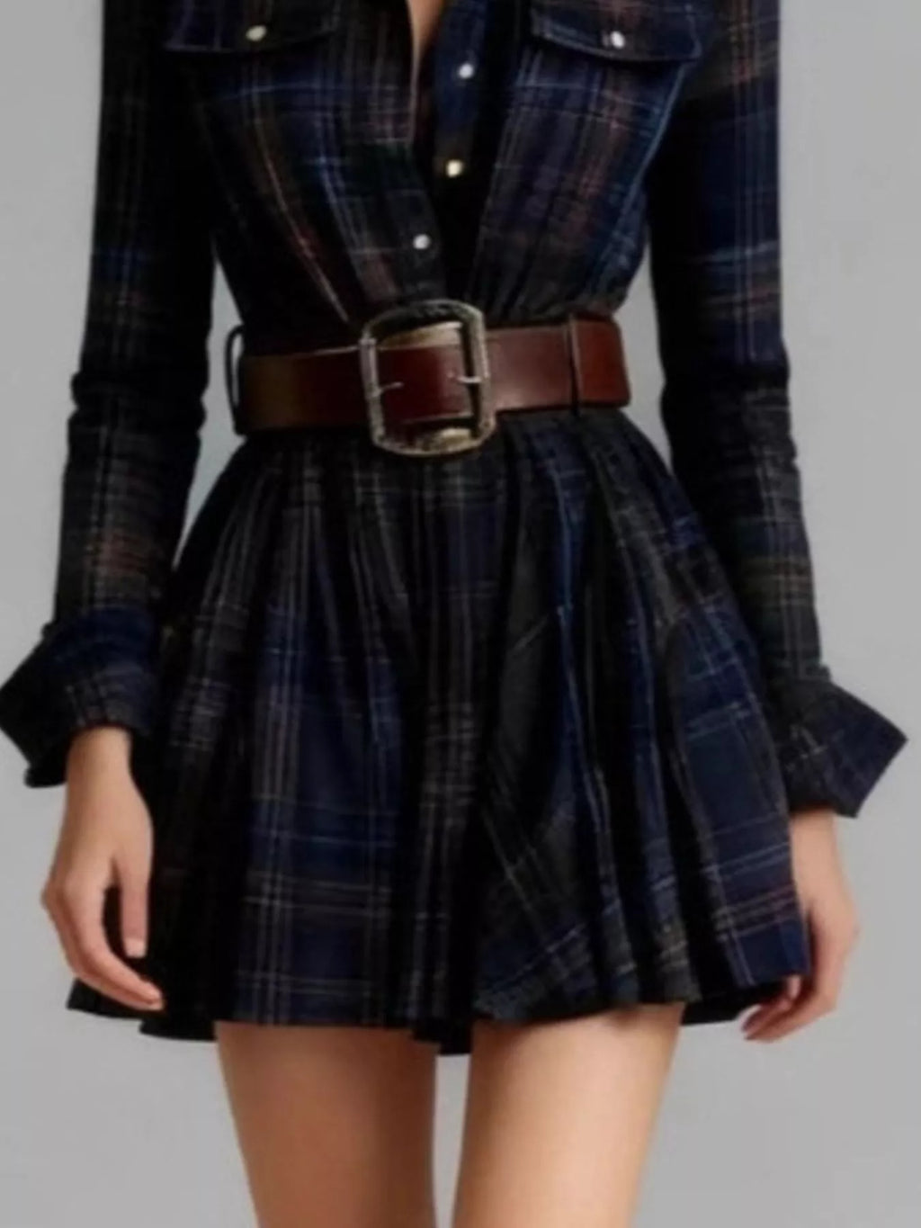 Plaid Long Sleeve Shirt Dress