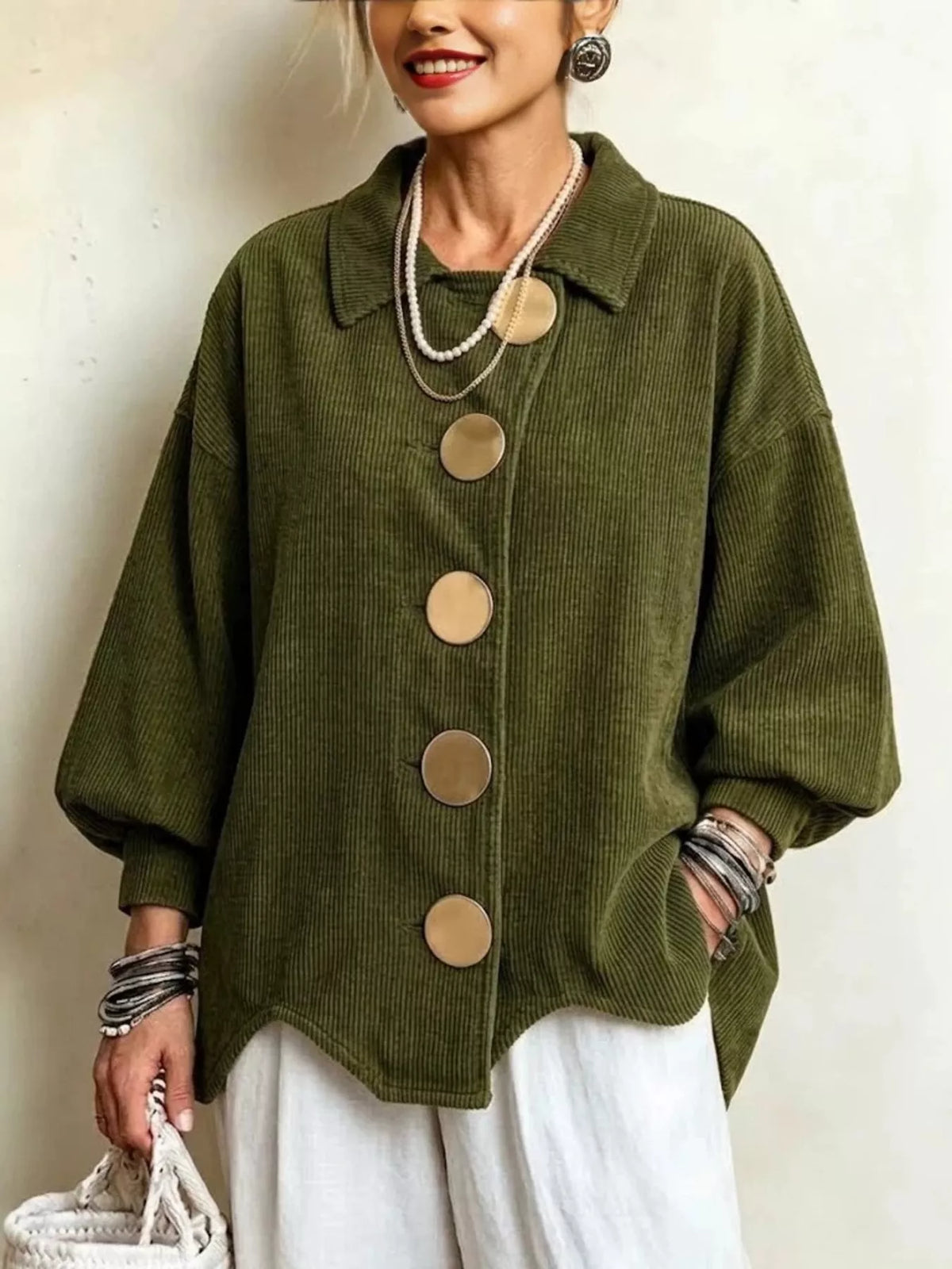 Full Size Corduroy Button-Down Jacket Plus Size