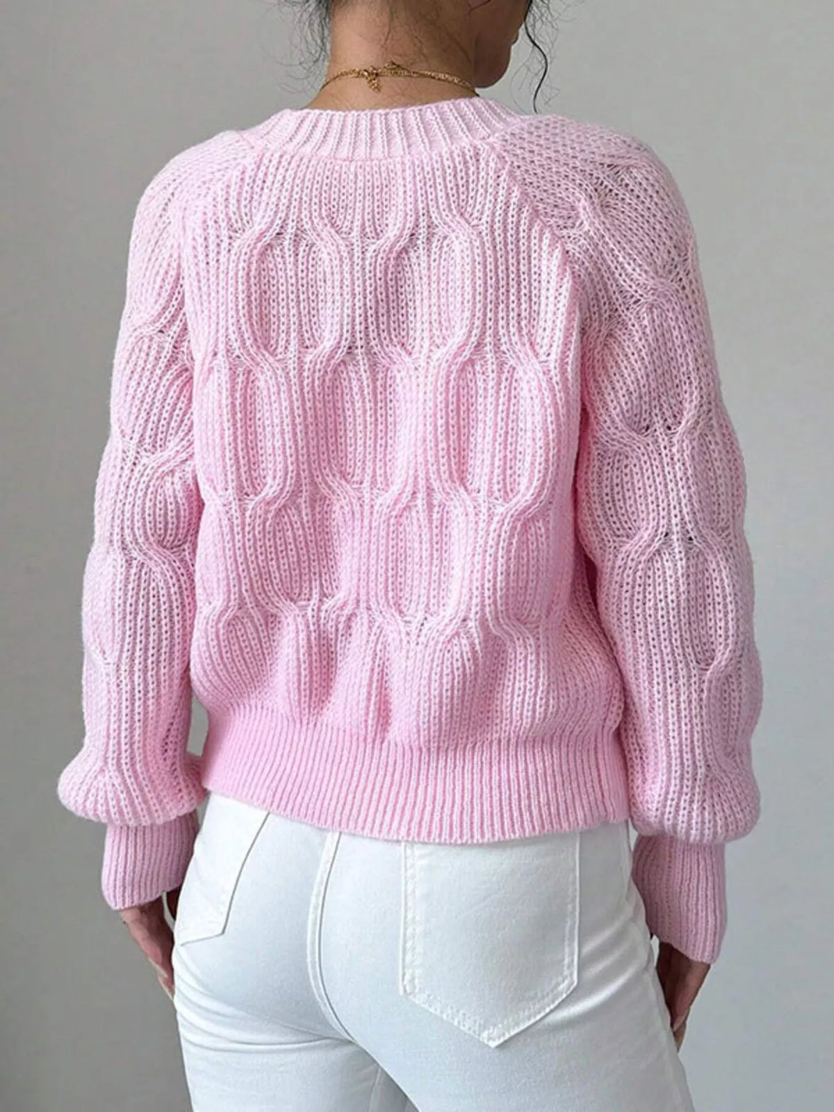 Bow Cable Knit V-Neck Cardigan