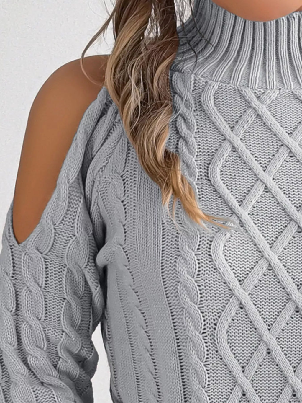 Cold-Shoulder Cable Knit Sweater