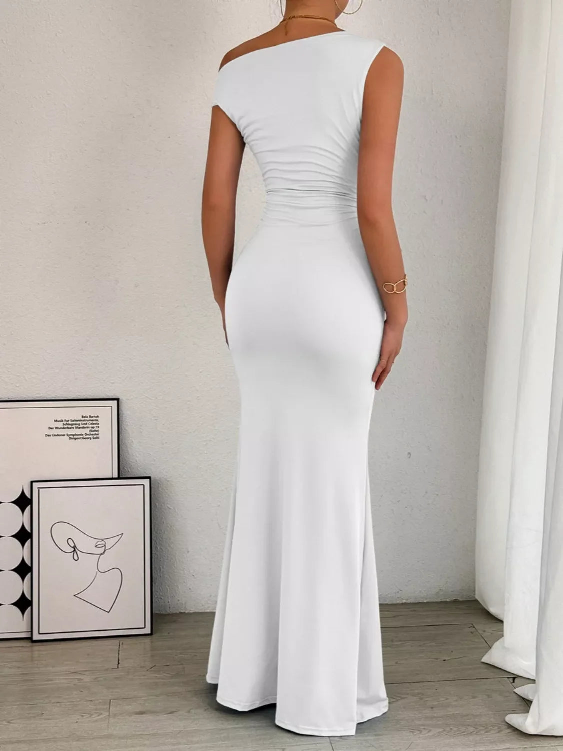 One-Shoulder Ruched Bodycon Maxi Dress