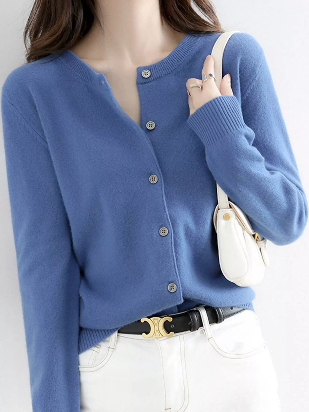 Crew Neck Button-Down Cardigan