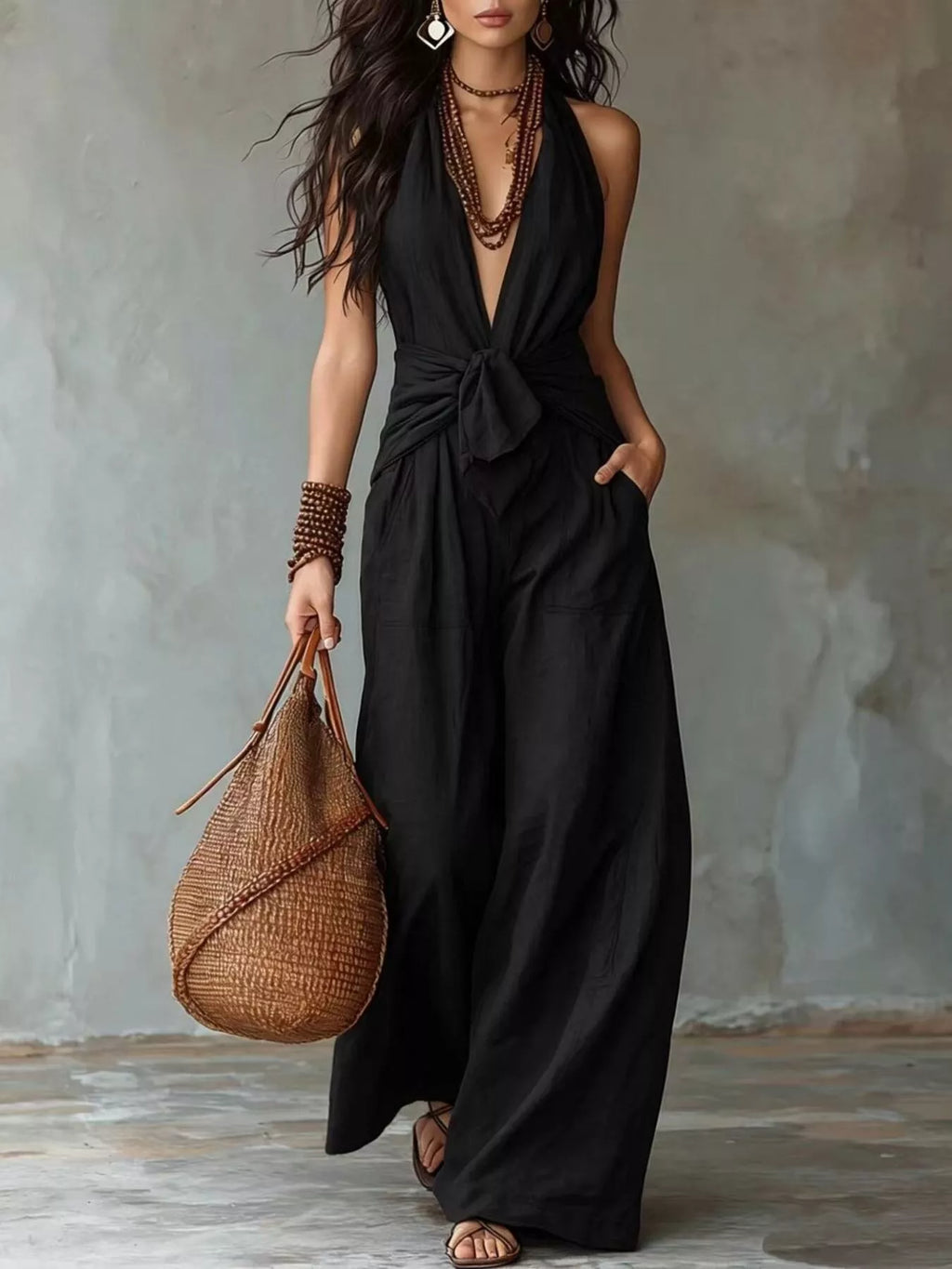 Backless Halter Neck Wide Leg Jumpsuit