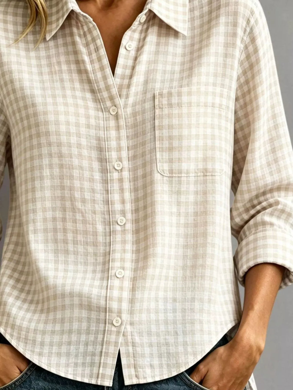 Gingham Button-Down Long Sleeve Shirt