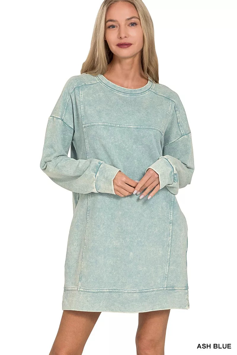 Zenana French Terry Acid Washed Dress with Pockets