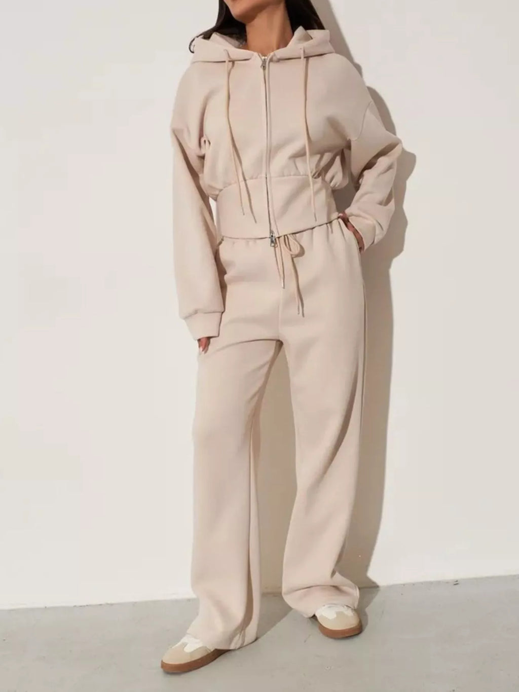 Zip-Up Hoodie and Wide-Leg Sweatpants Set