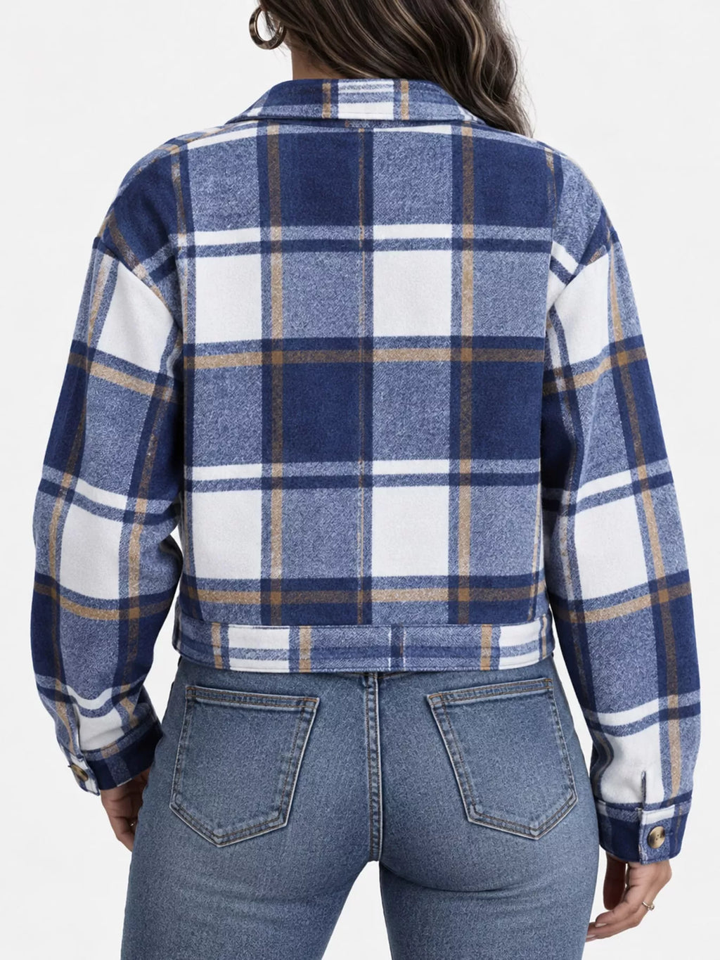 Plaid Button-Front Cropped Jacket
