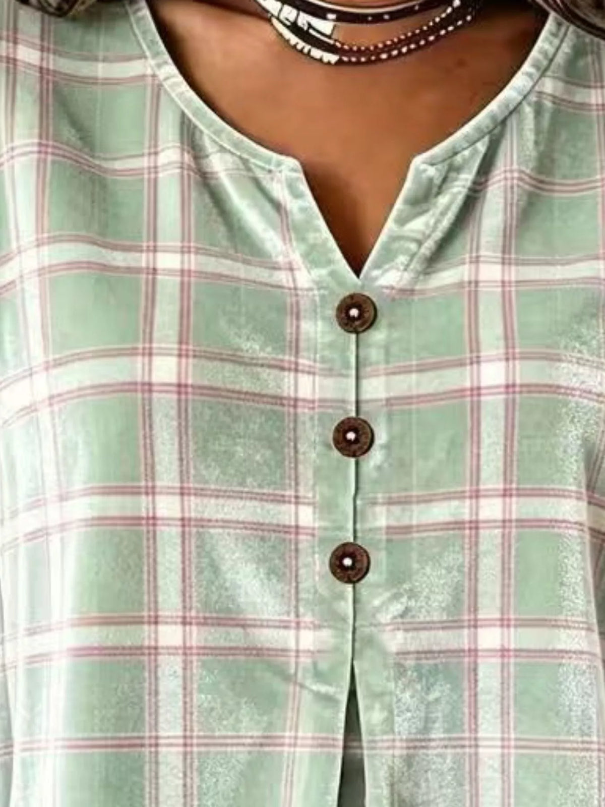 Full Size Plaid Velvet Flounce Sleeve Blouse Plus Size