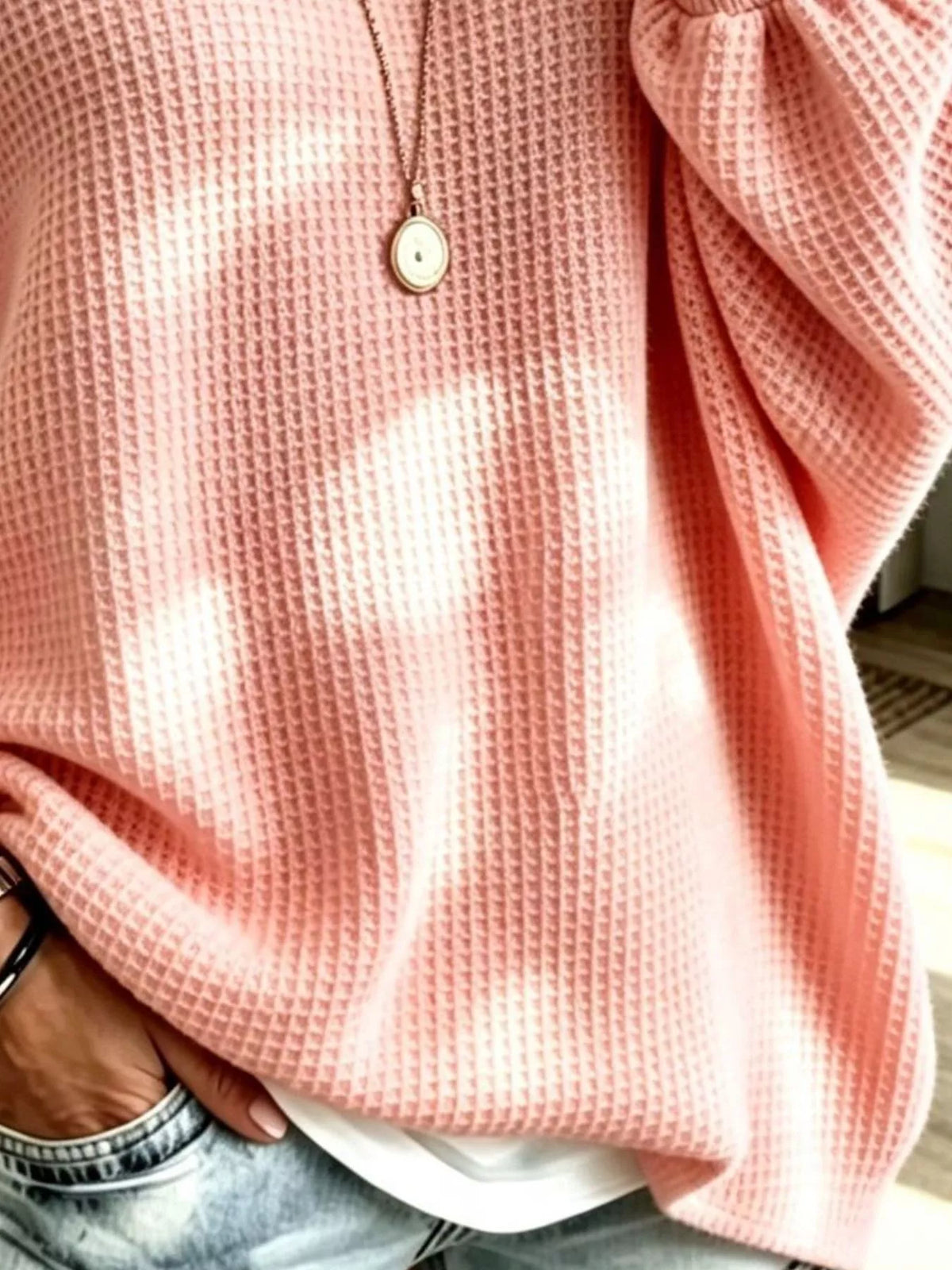 Full Size Waffle Knit Boat Neck Sweatshirt Plus Size
