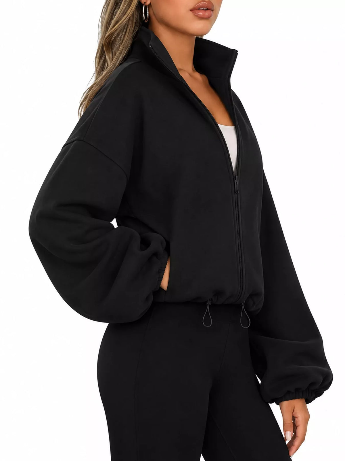 Drawstring Hem Zip Up Jacket