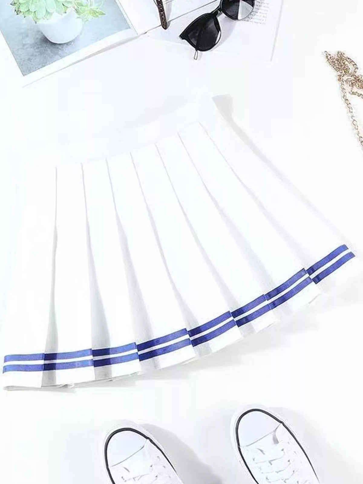 Pleated Striped Skirt