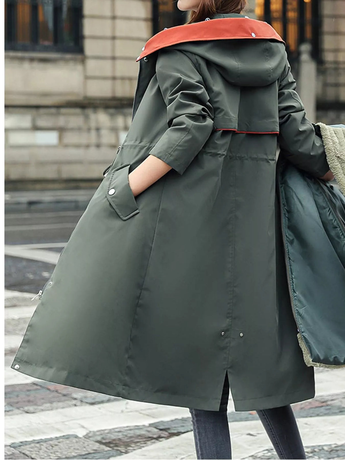 Detachable Longline Hooded Parka with Faux Fur Trim and Drawstring Waist