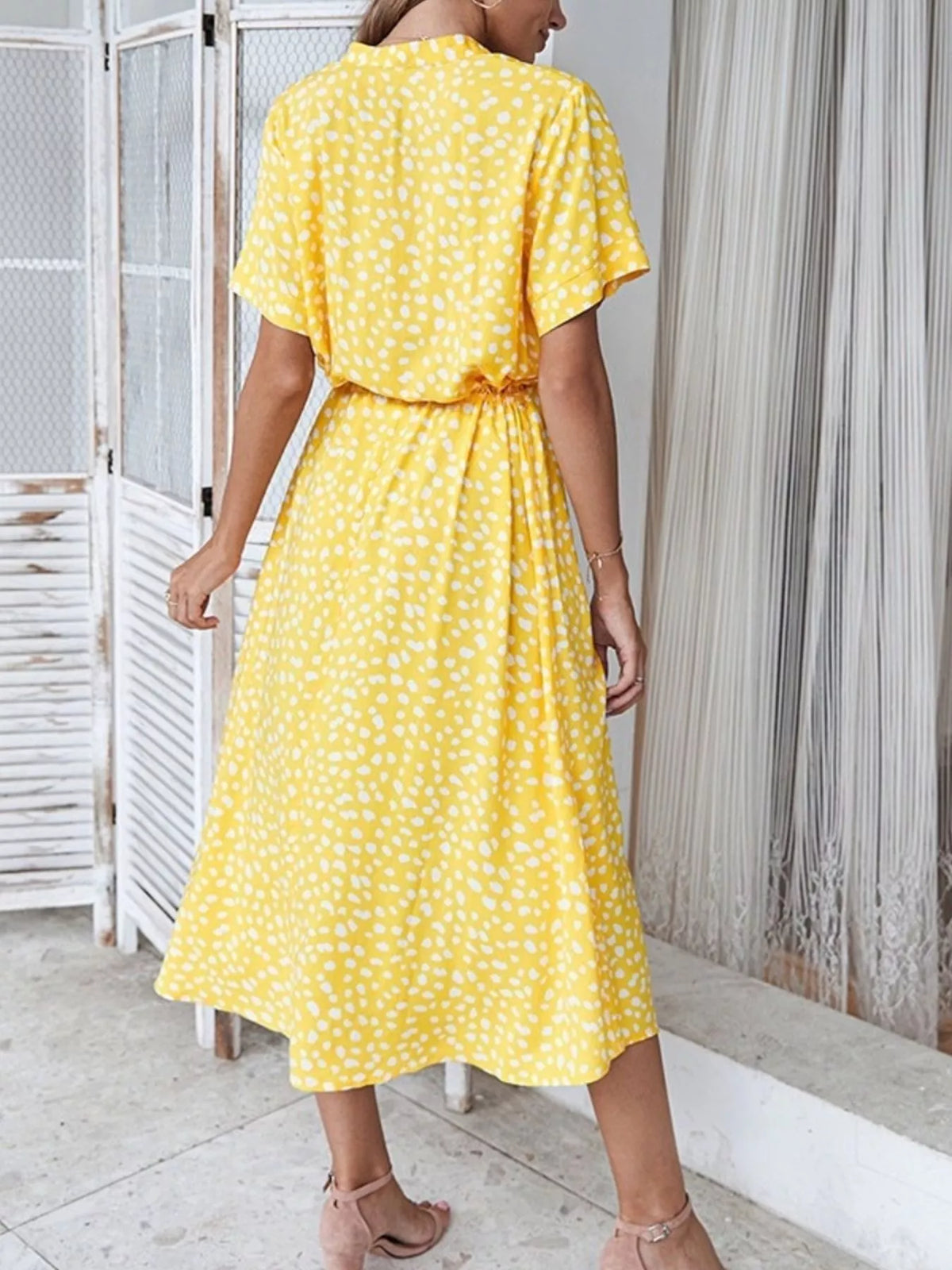 Animal Print Drawstring Waist Midi Dress
