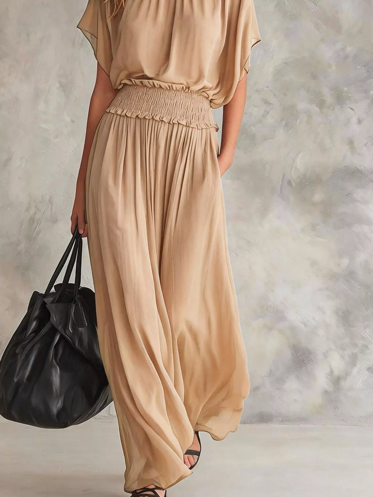 Chiffon Maxi Dress with Smocked Waist
